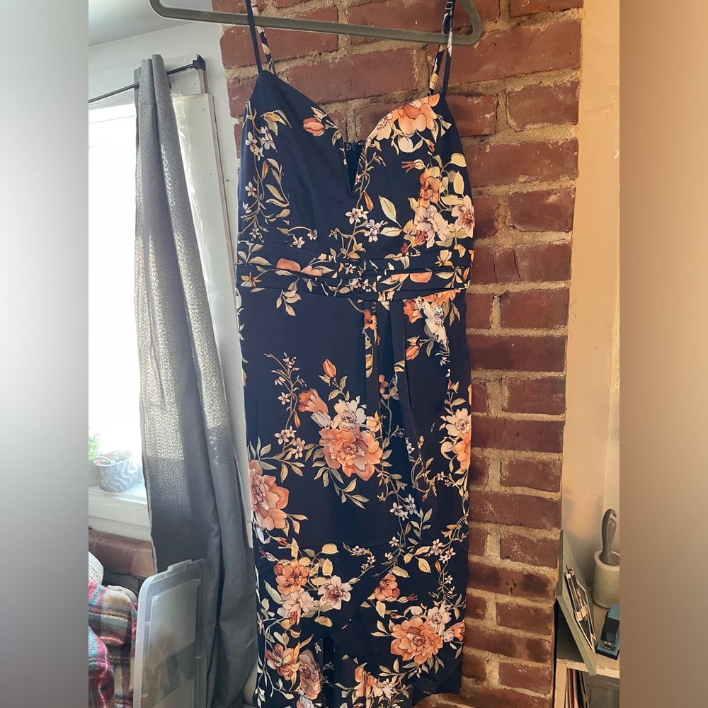 LuLus Floral Navy Dress